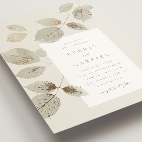 This is a meadow foil stamped wedding invitations with foil pressed by Kristie Kern called sonnet printing on signature in standard