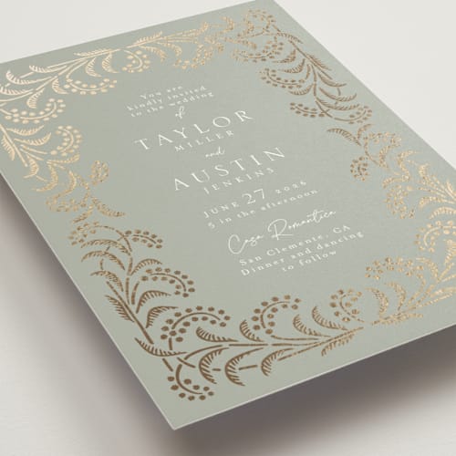 This is a willow foil stamped wedding invitations with foil pressed by Leia Matt called riviera printing on signature in standard