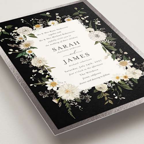 This is a quartz foil stamped wedding invitations with foil pressed by Susan Moyal called enchanting printing on signature in standard