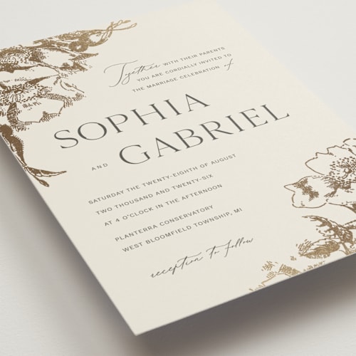 This is a hope floats foil stamped wedding invitations with foil pressed by Design Lotus called mon amour printing on signature in standard