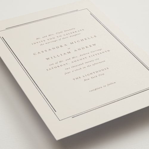This is a sand foil stamped wedding invitations with foil pressed by Jackie Mangiolino called illusion printing on signature in standard