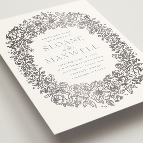 This is a nova foil stamped wedding invitations with foil pressed by Kristen Smith called wild roses printing on signature in standard