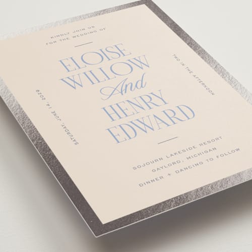 This is a canopy foil stamped wedding invitations with foil pressed by Pixel and Hank called threaded printing on signature in standard