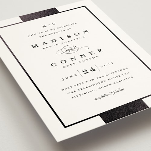 This is a cotton foil stamped wedding invitations with foil pressed by Stacey Meacham called refined style printing on signature in standard