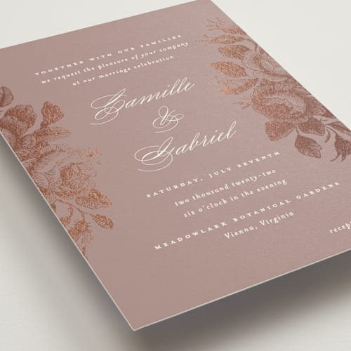 This is a mallow foil stamped wedding invitations with foil pressed by Design Lotus called idyllic printing on signature in standard