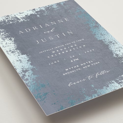 This is a azure foil stamped wedding invitations with foil pressed by Eric Clegg called woodland hills printing on signature in standard