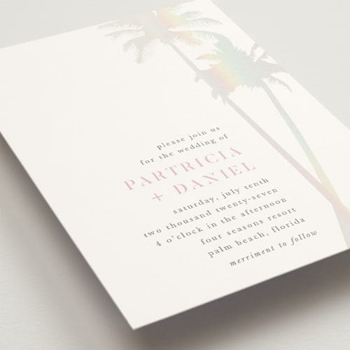 This is a ombre gloss press wedding invitations with foil pressed by lulu and isabelle called sunset by the sea printing on signature in standard