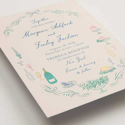 This is a pastel wedding invitations with standard by Elly called dining printing on signature in standard