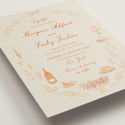 This is a sunset wedding invitations with standard by Elly called dining printing on signature in standard