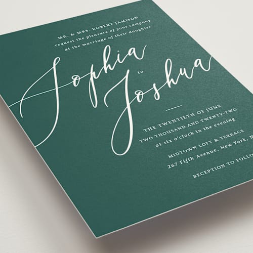 This is a emerald wedding invitations with standard by Griffinbell Paper Co. called crescendo printing on signature in standard