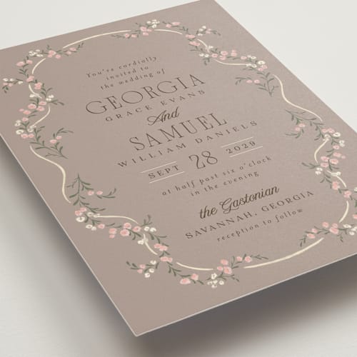 This is a tea rose wedding invitations with standard by Laura Hankins called trailing garden printing on signature in standard