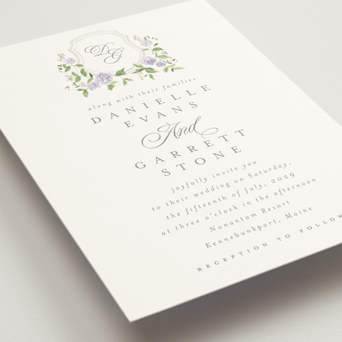 This is a wisteria wedding invitations with standard by Everett Paper Goods called ocean point printing on signature in standard