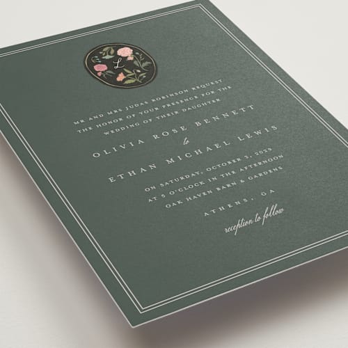 This is a winter night wedding invitations with standard by Lori Wemple called botanical cameo printing on signature in standard