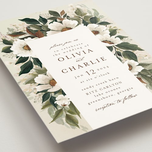 This is a magnolia wedding invitations with standard by Chris Griffith called a garden wedding printing on signature in standard