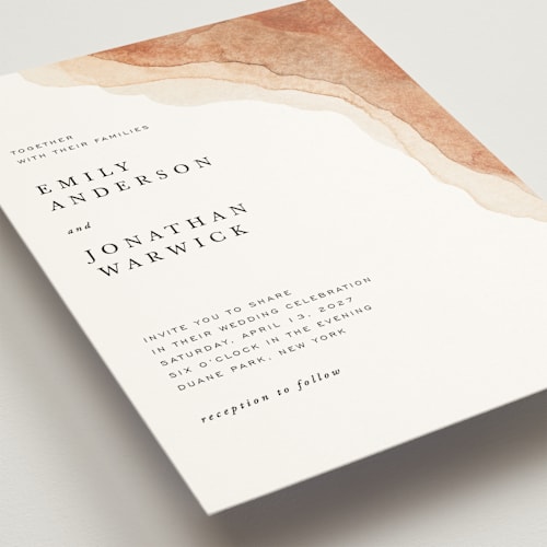 This is a desert wedding invitations with standard by Yuliya Evseeva called watercolor dune printing on signature in standard