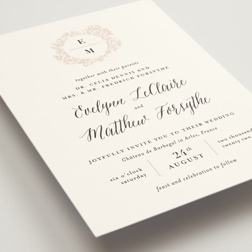 This is a blush wedding invitations with standard by 2birdstone called french roses printing on signature in standard