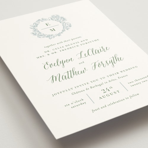 This is a dusty blue wedding invitations with standard by 2birdstone called french roses printing on signature in standard