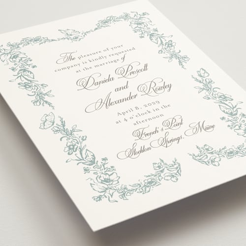 This is a something blue wedding invitations with standard by Melinda Denison called romantic garden printing on signature in standard