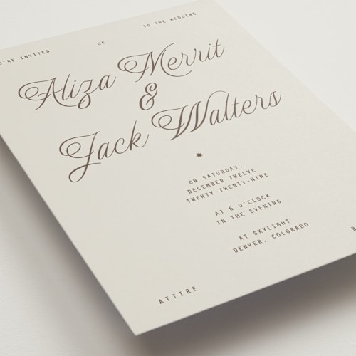 This is a chocolate wedding invitations with standard by Blustery August called cheers printing on signature in standard