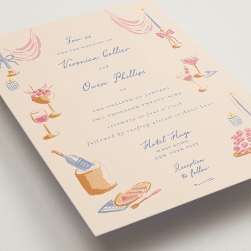 This is a sky wedding invitations with standard by Sarah Rosenthal called velvet cherry printing on signature in standard