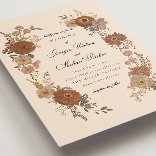 This is a mocha wedding invitations with standard by Susan Moyal called cherished printing on signature in standard