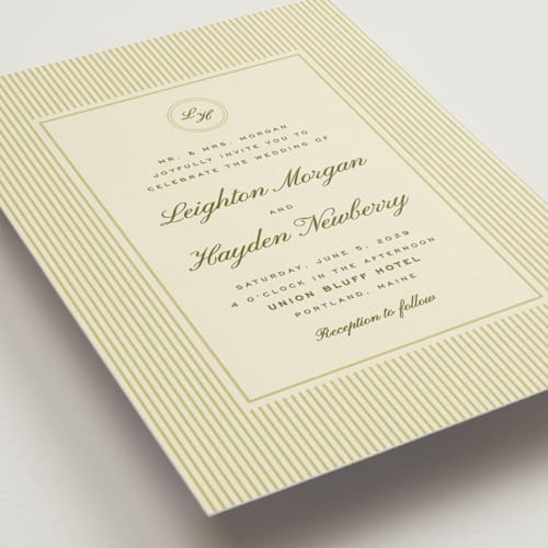 This is a olive wedding invitations with standard by Ellen Schlegelmilch called hayden printing on signature in standard