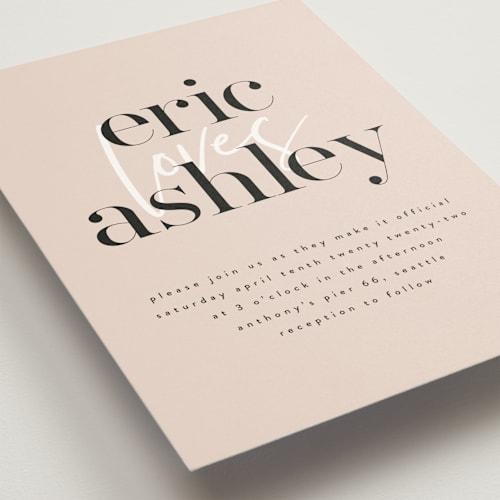 This is a champagne wedding invitations with standard by Angela Garrick called loved printing on signature in standard
