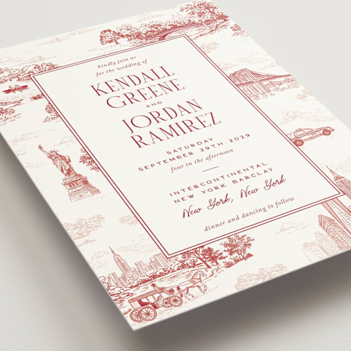 This is a scarlet wedding invitations with standard by Jenna Holcomb called new york toile printing on signature in standard