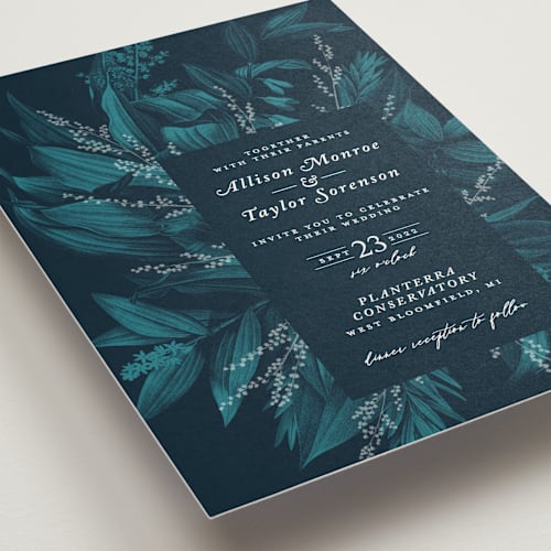 This is a twilight wedding invitations with standard by GeekInk Design called moonlit garden printing on signature in standard