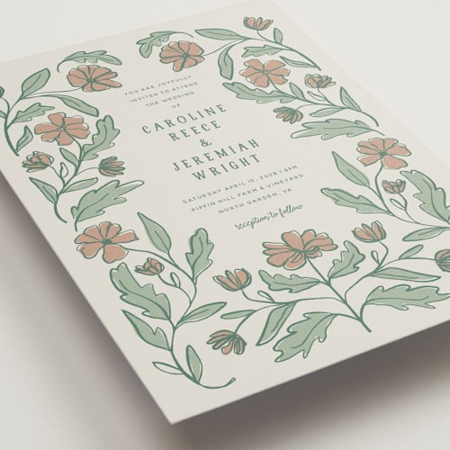 This is a rosebud wedding invitations with standard by Kelly Watkins called botanical printing on signature in standard