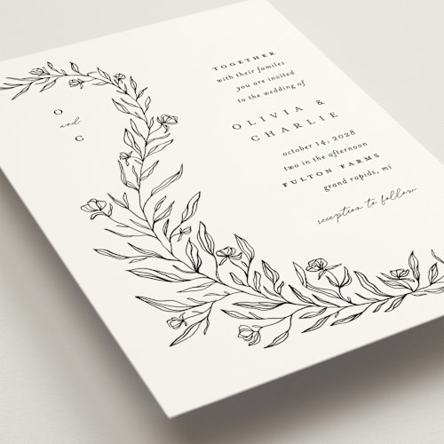 This is a alpine wedding invitations with standard by Pixel and Hank called floral cascade printing on signature in standard