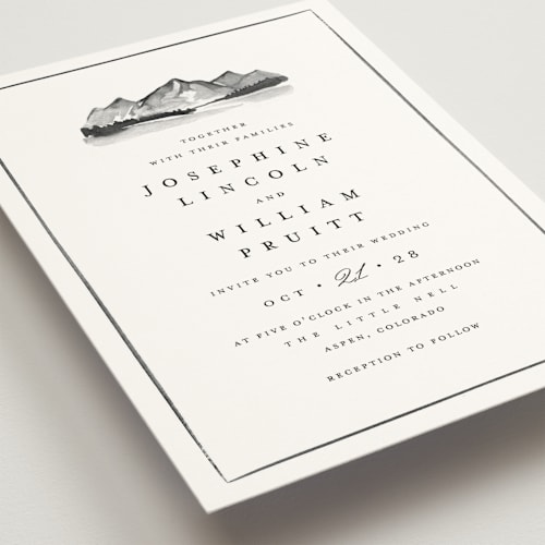 This is a midnight wedding invitations with standard by Amy Kross called mountain ridge printing on signature in standard