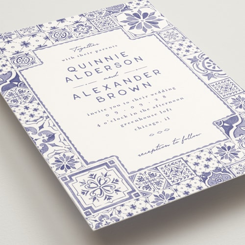 This is a iris wedding invitations with standard by Anastasia Makarova called watercolor tile printing on signature in standard