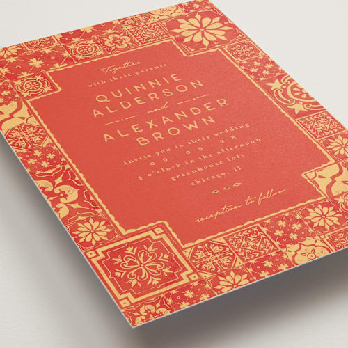 This is a sunset wedding invitations with standard by Anastasia Makarova called watercolor tile printing on signature in standard