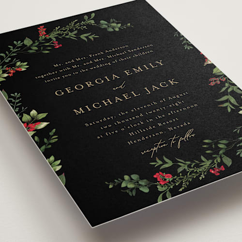 This is a scarlet wedding invitations with standard by Susan Moyal called romantic florals printing on signature in standard