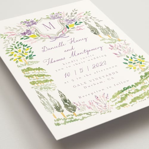 This is a violets wedding invitations with standard by Petra Kern called vineyard love printing on signature in standard