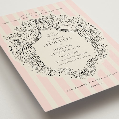 This is a peony wedding invitations with standard by Jackie Crawford called hand illustrated crest printing on signature in standard