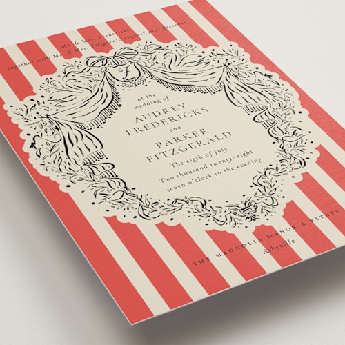 This is a tomato wedding invitations with standard by Jackie Crawford called hand illustrated crest printing on signature in standard
