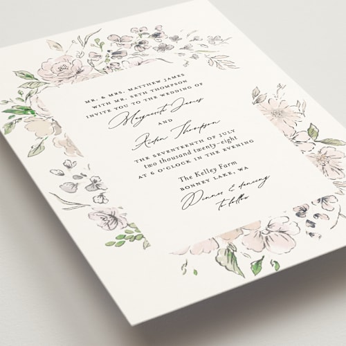 This is a ivory wedding invitations with standard by Itsy Belle Studio called floral pop printing on signature in standard