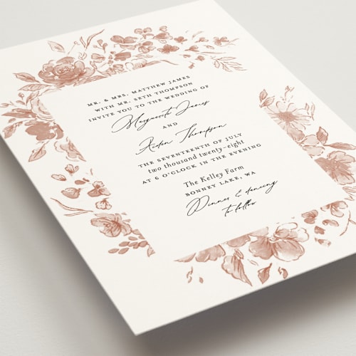 This is a rust wedding invitations with standard by Itsy Belle Studio called floral pop printing on signature in standard