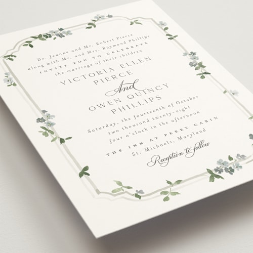 This is a mist wedding invitations with standard by Everett Paper Goods called wistful printing on signature in standard