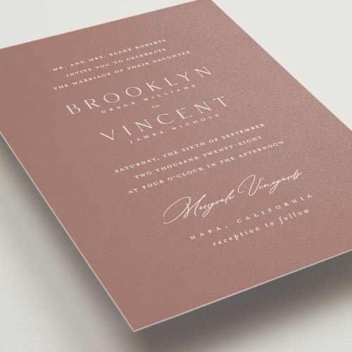 This is a deep rose wedding invitations with standard by Kelly Schmidt called merryvale printing on signature in standard