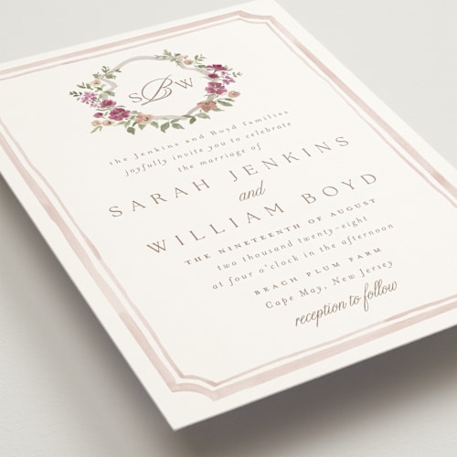This is a mulberry wedding invitations with standard by Everett Paper Goods called chelsea printing on signature in standard