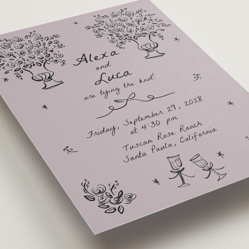 This is a lavender wedding invitations with standard by Ani Somi called roses printing on signature in standard