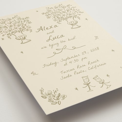 This is a sage wedding invitations with standard by Ani Somi called roses printing on signature in standard