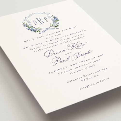 This is a tuscany wedding invitations with standard by Claudia Orengo called lavender printing on signature in standard