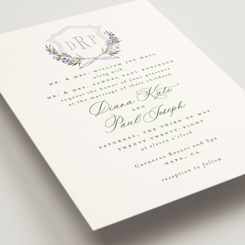 This is a hitachi wedding invitations with standard by Claudia Orengo called lavender printing on signature in standard