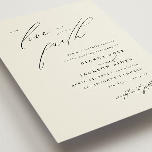 This is a vanilla wedding invitations with standard by Louise Kay called love and faith printing on signature in standard