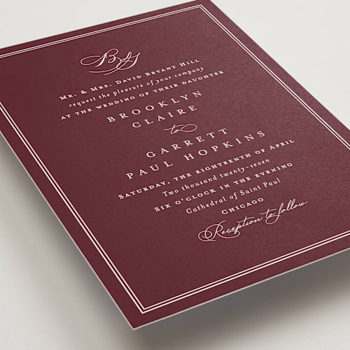 This is a merlot wedding invitations with standard by Amy Kross called overlapping printing on signature in standard