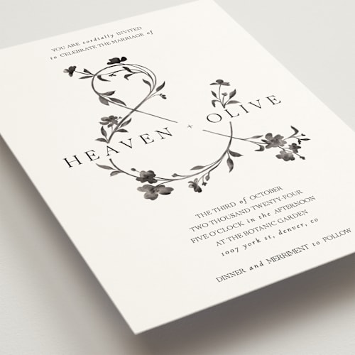 This is a black sugar wedding invitations with standard by Pati Cascino called floral union printing on signature in standard